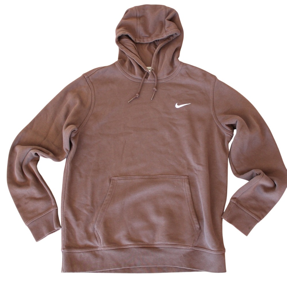 Nike Mens Brown Fleece Pullover Hoodie Embroidered Swoosh Logo Large L